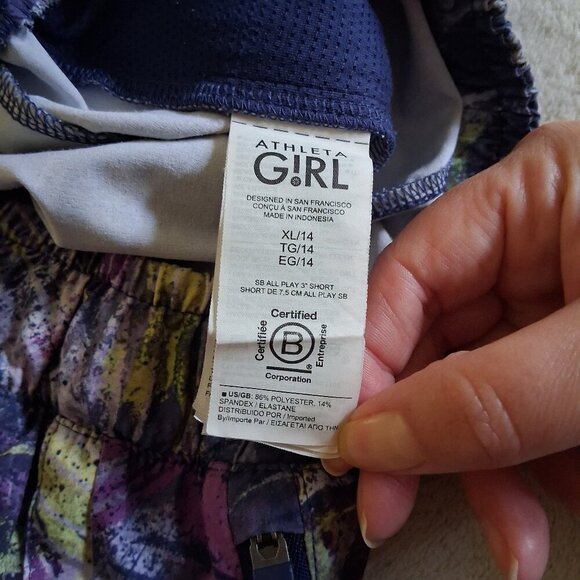 Athleta Simone Biles Girl's Size XL (14) Purple Gray Pattern Athletic Shorts - Picture 5 of 12